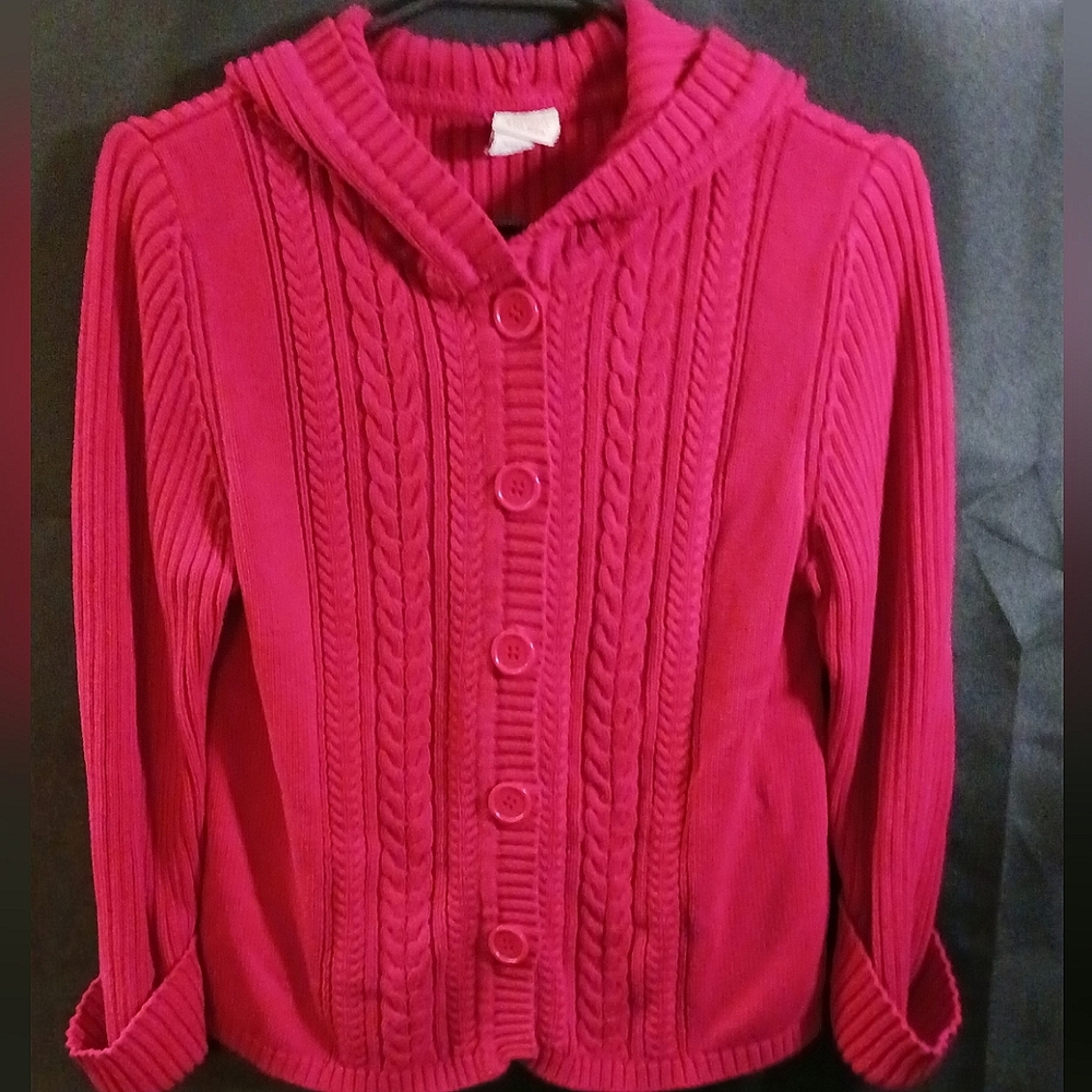 Fuchsia hooded button down sweater sz lg
